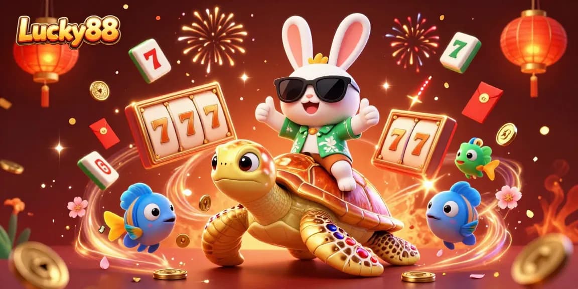 Experience exciting gameplay with Lucky88 in a vibrant 3D casino scene filled with fun elements.