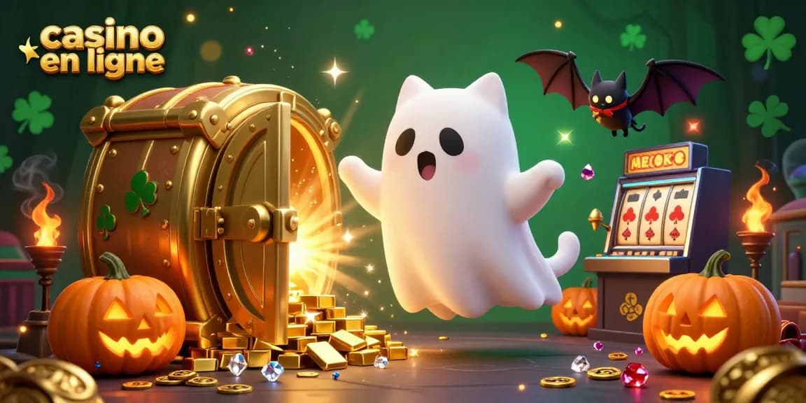 Le casino en ligne prend vie avec un chat fantôme sympathique et une chauve-souris accompagnante dans un cadre envoûtant.