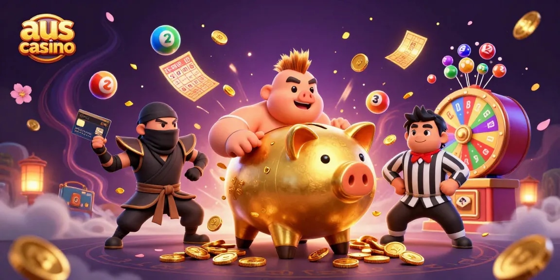 Win big at aus casino with exciting games and vibrant action from our colorful 3D illustration.