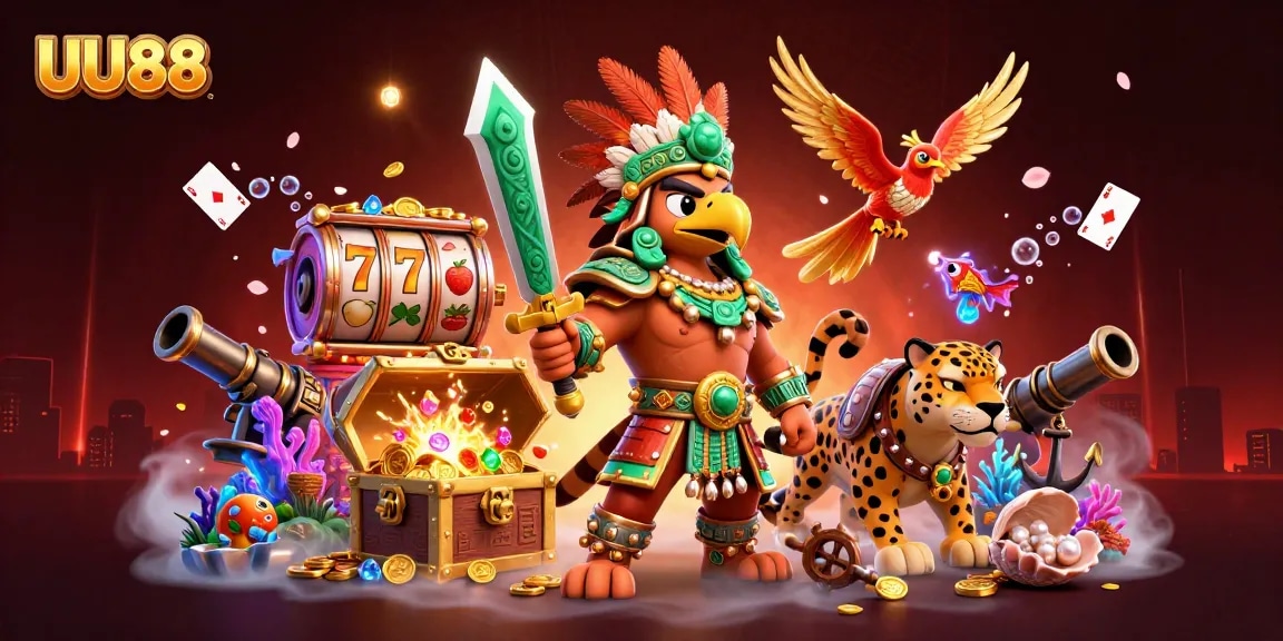 Engage with the vibrant world of UU88 showcasing an Aztec warrior's slot adventure.