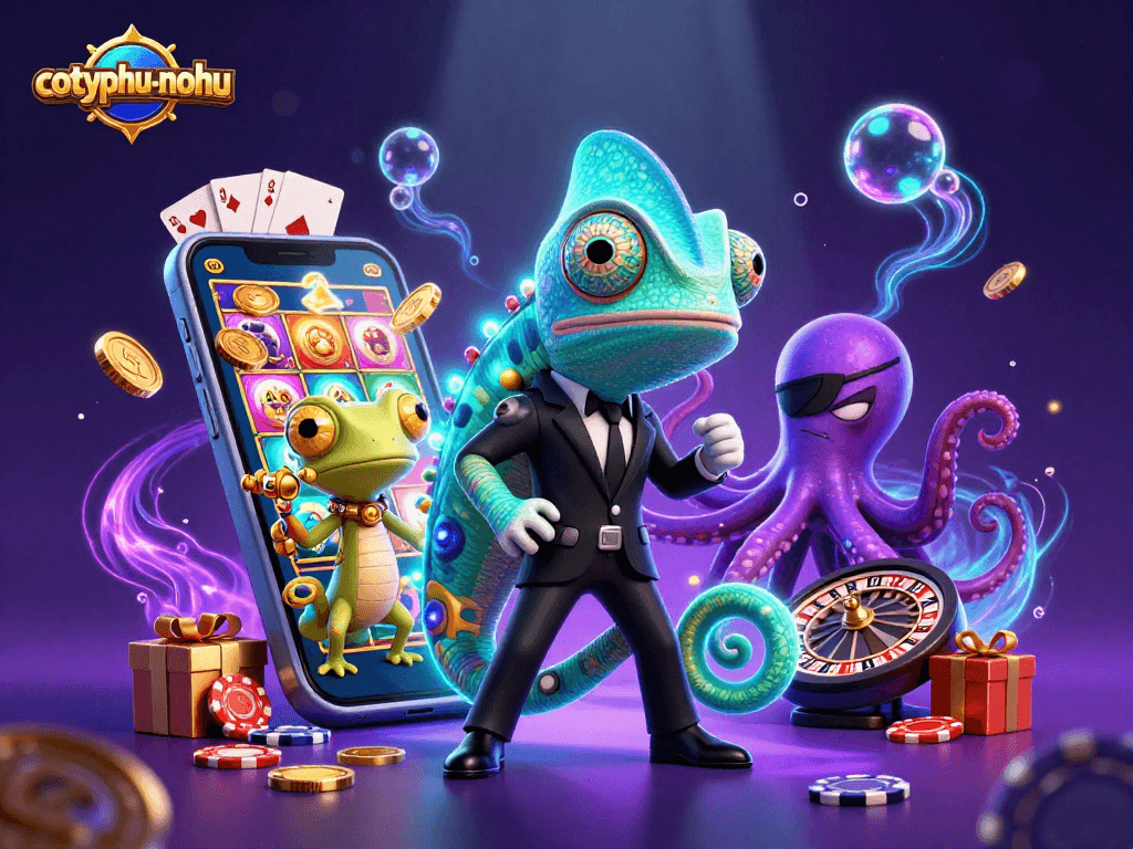 Engage in thrilling gameplay with cotyphu-nohu characters as they strategize for riches in a vibrant casino setting.