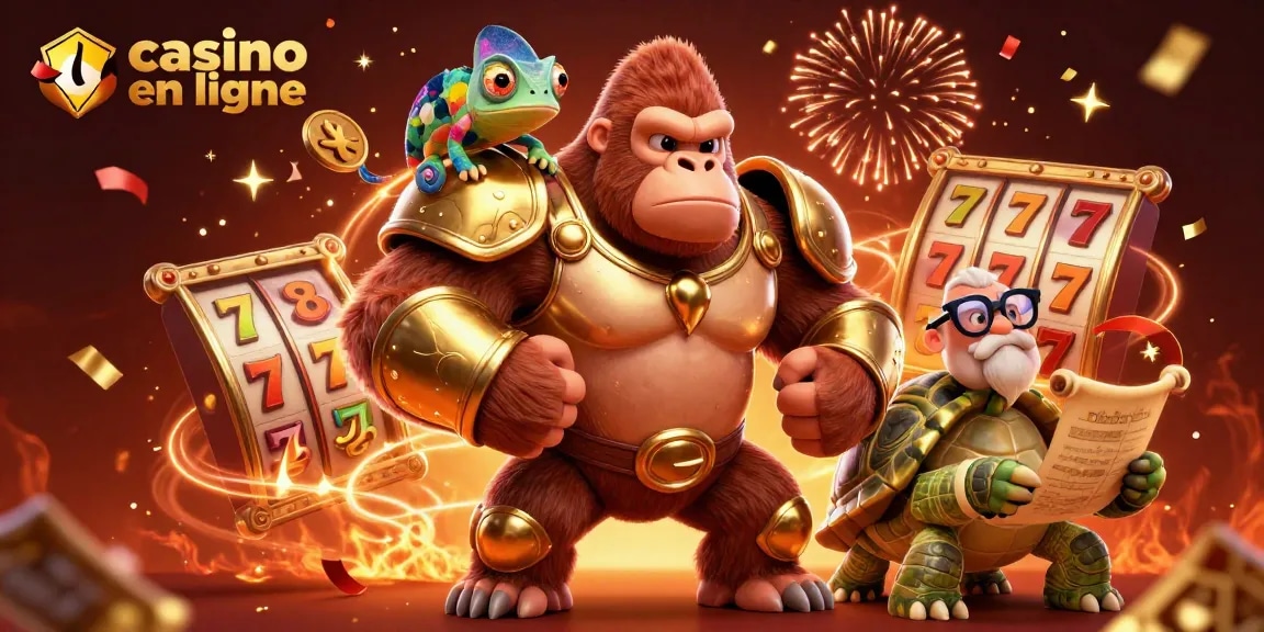 Découvrez le casino en ligne avec un gorilla majestueux et des éléments de jeu captivants.