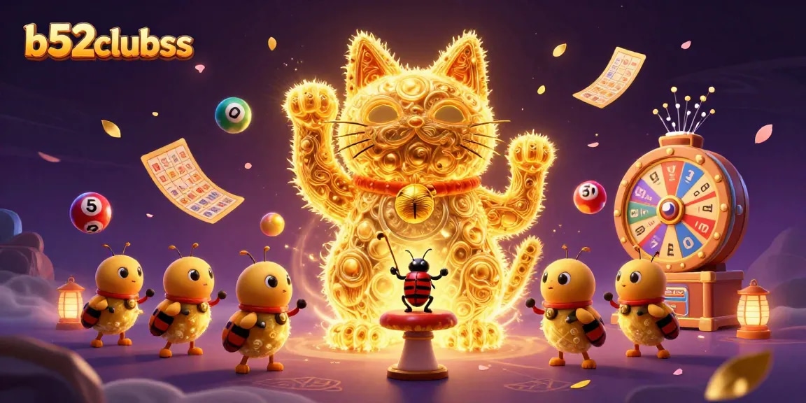 Join the fun at b52clubss as golden fireflies celebrate casino excitement in a vibrant gaming scene.