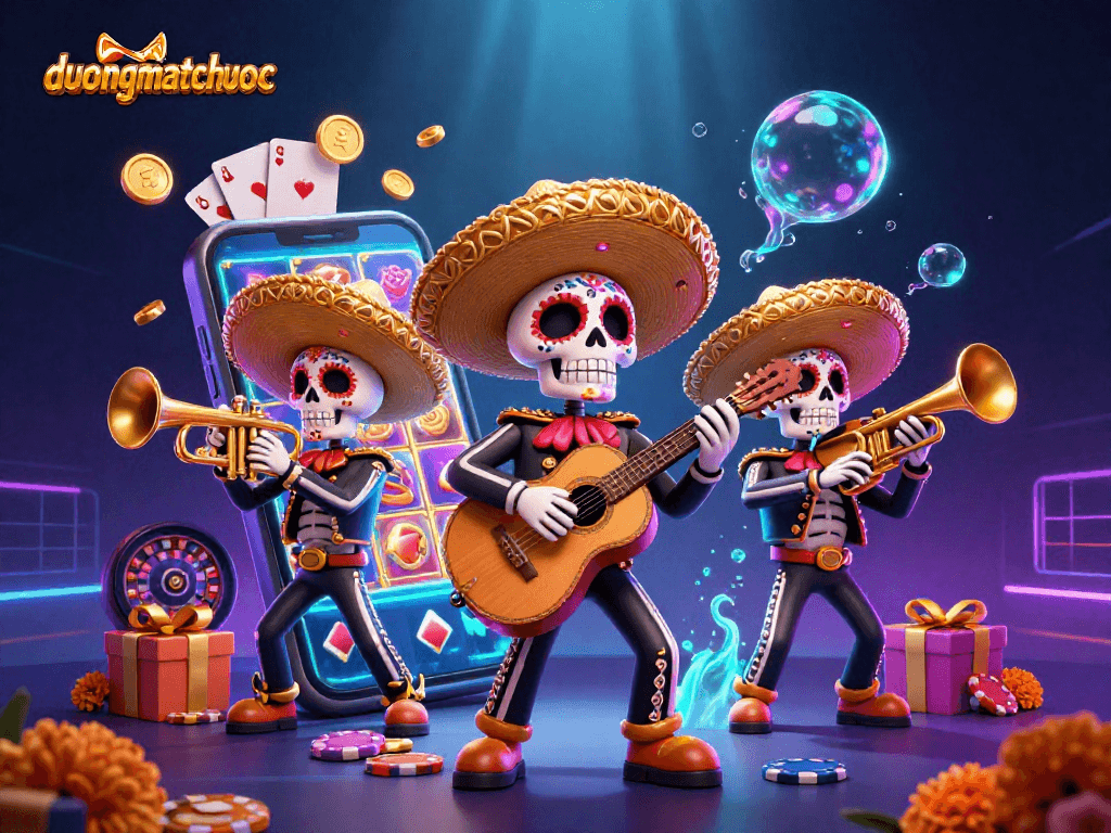Experience duongmatchuoc with vibrant scenes featuring mariachi band and dynamic slot game action.