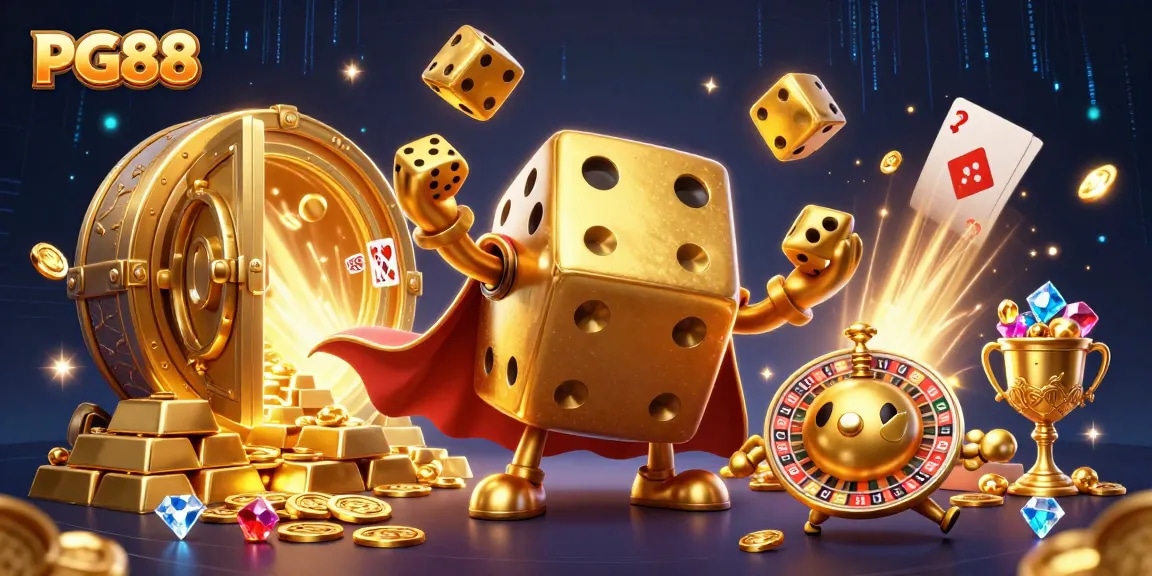 Experience thrilling gameplay at PG88 while captivating golden dice dance amidst jewels and riches.