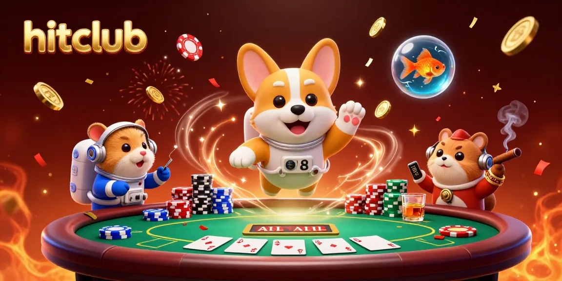 Enjoy winning with hitclub in a vibrant casino scene featuring floating characters and dynamic gameplay elements.