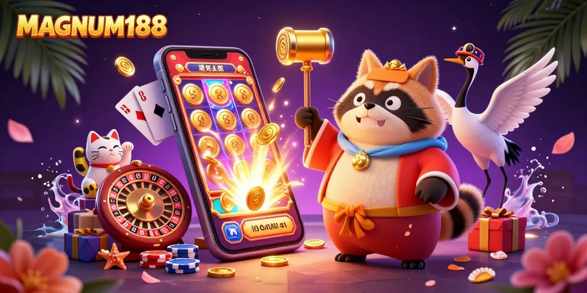 Play exciting games with MAGNUM188, featuring vibrant slots and lucky symbols for gamblers.