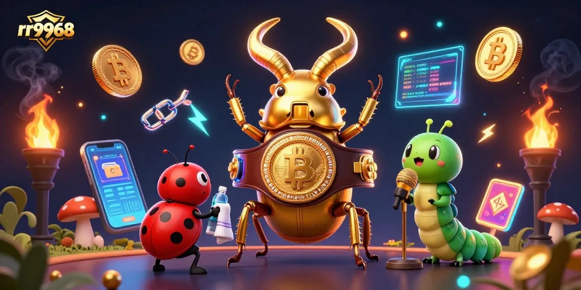 Engage with rr9968 in an animated gambling showdown featuring vibrant 3D characters and crypto elements.