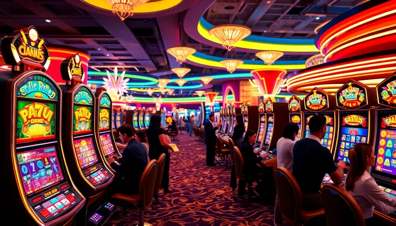 Putaran Slot Depo 5000 yang menarik di kasino yang penuh warna dan cahaya.