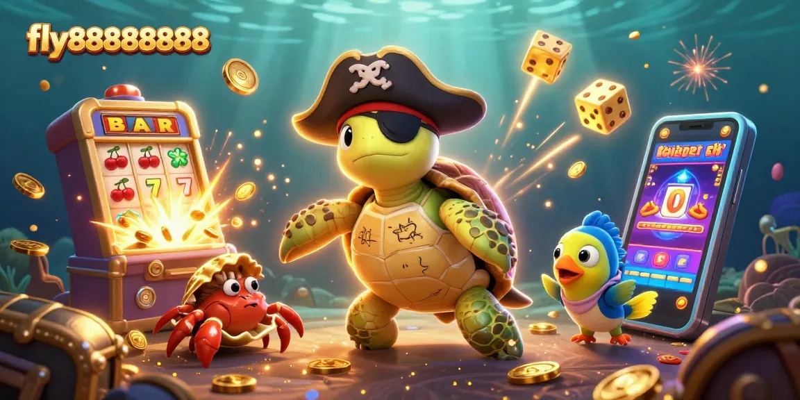 Experience the excitement of fly88888888 with a dynamic scene of colorful casino characters and elements.
