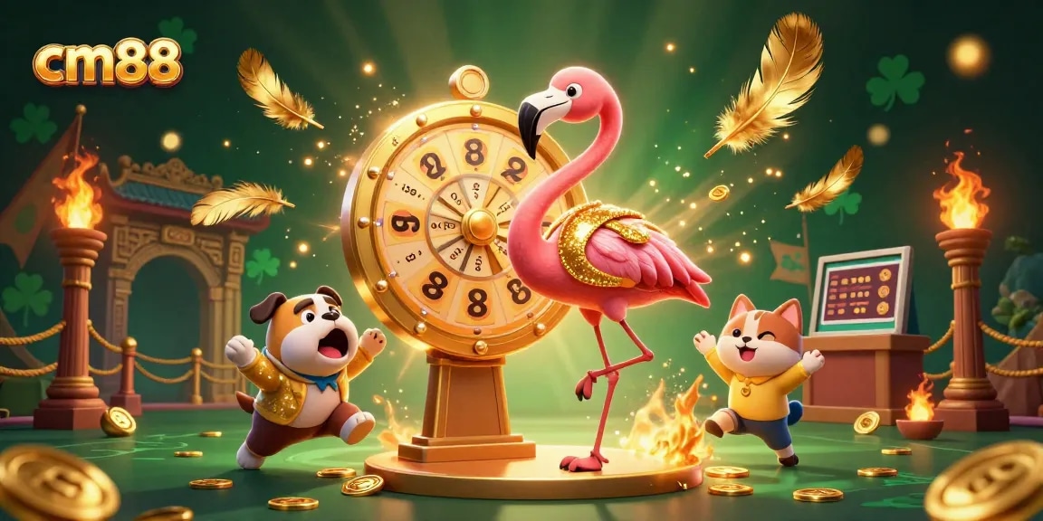 Engage with cm88's thrilling prize wheel experience featuring vibrant casino elements in a dynamic 3D scene.