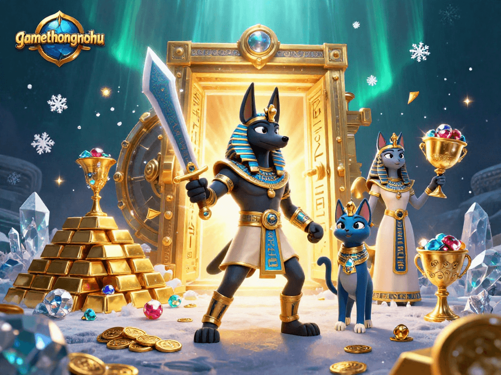 Experience epic wins at gamethuongnohu with Anubis and Bastet in vibrant casino treasures!