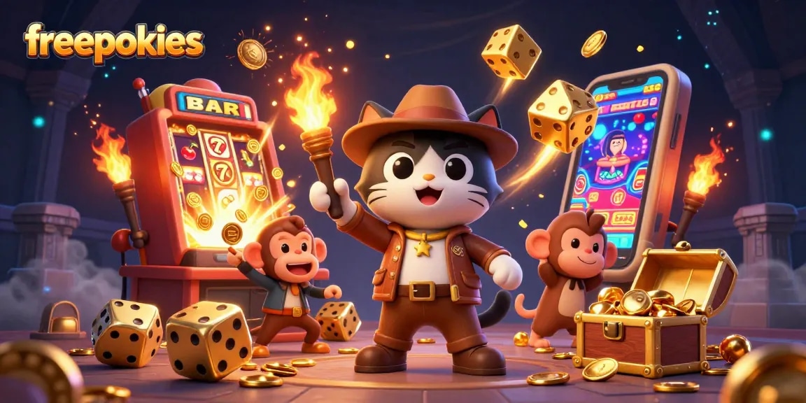 Experience thrilling freepokies action as a cartoon explorer cat uncovers a casino treasure