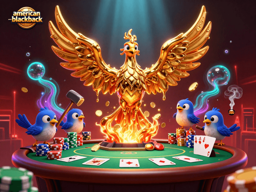 Experience thrilling play with American Blackjack, featuring golden phoenix and vibrant casino elements.