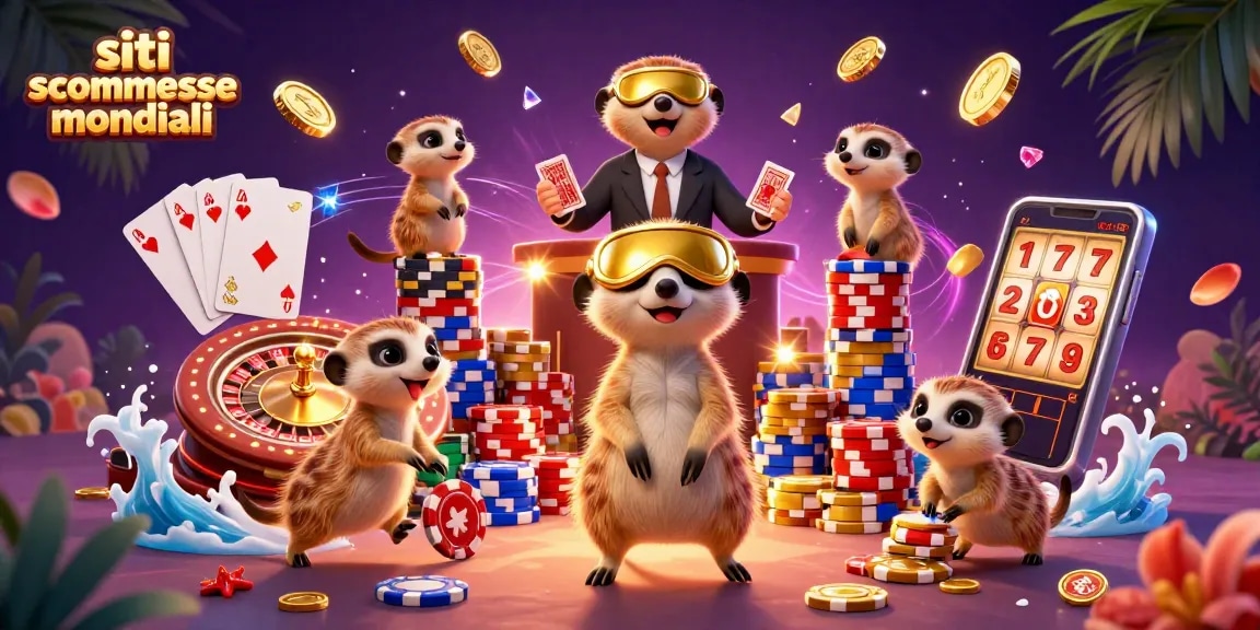 Scopri i migliori siti scommesse mondiali con questa vivace illustrazione 3D di un casinò.