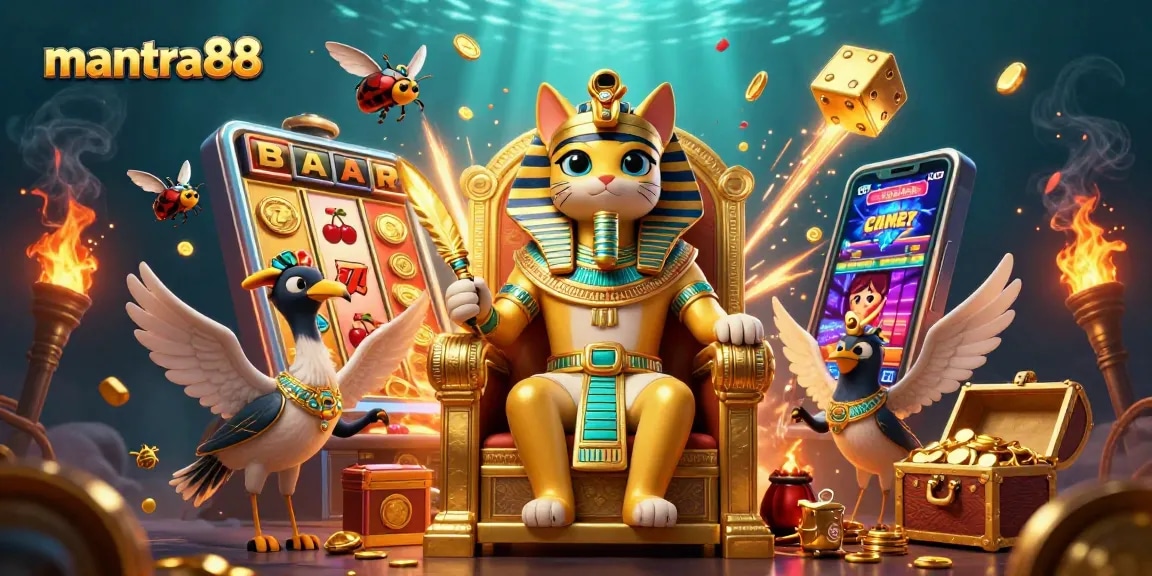 Experience the excitement of mantra88 with vibrant slots and jackpot coins bursting in action.