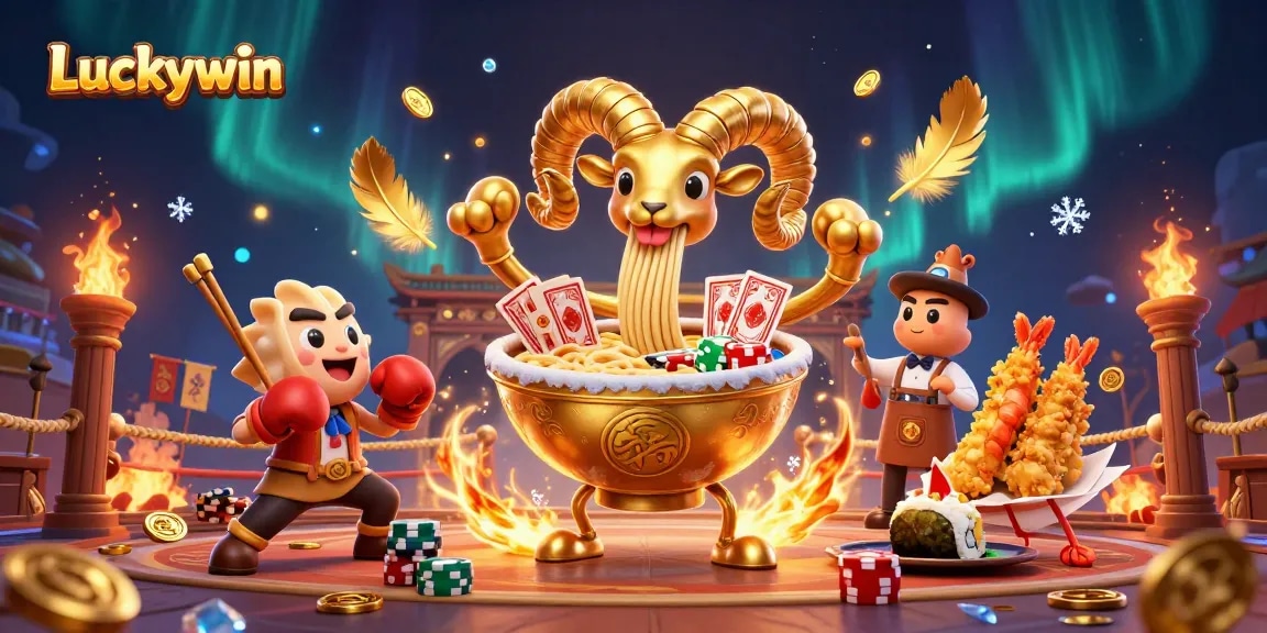 Engage in epic gameplay with Luckywin in a vibrant casino showdown illustration.