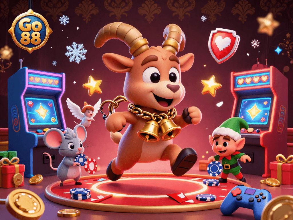 Experience Go 88 with exciting gaming action featuring Krampus in a lively casino scene.