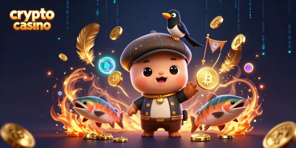 Descubre la experiencia de un crypto casino con un adorable Nessie y monedas de Bitcoin.