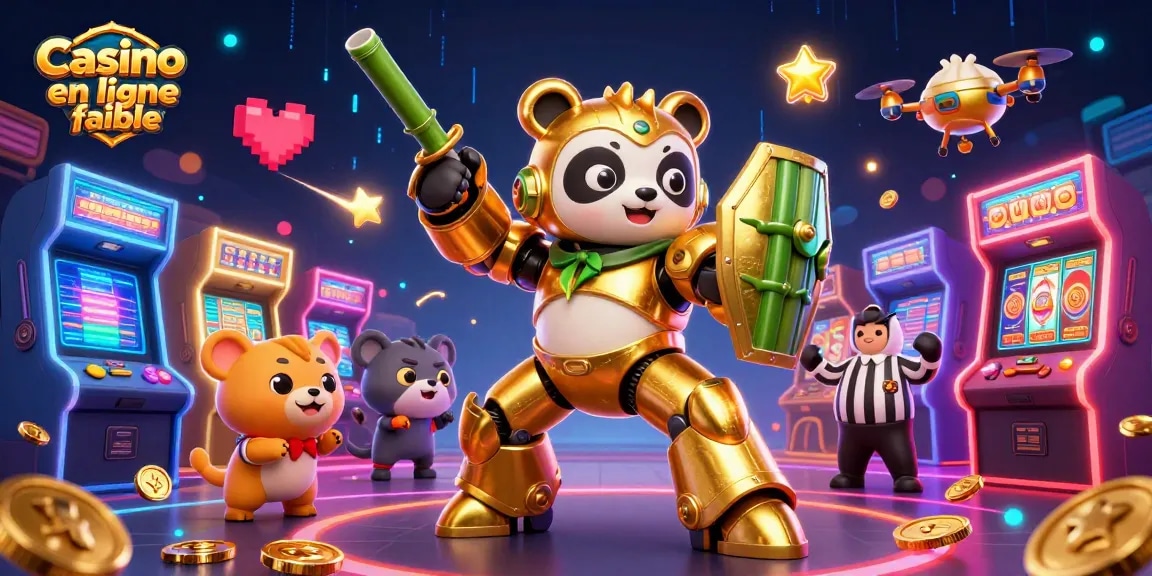 Engage with the thrill of Casino en ligne fiable featuring a mech-suit panda battling in a vibrant casino arena.