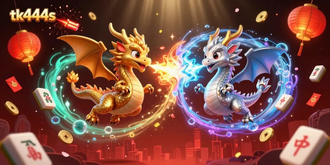 Experience the excitement of tk444s with dragons and vibrant casino elements in a dynamic art piece.