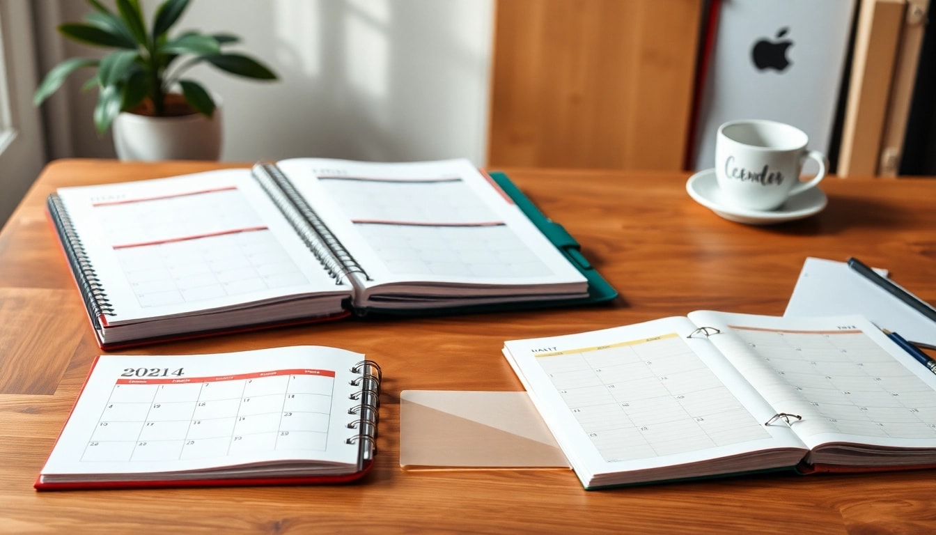 Create vibrant Custom Monthly Planners on a modern desk, showcasing personalized designs and organization.
