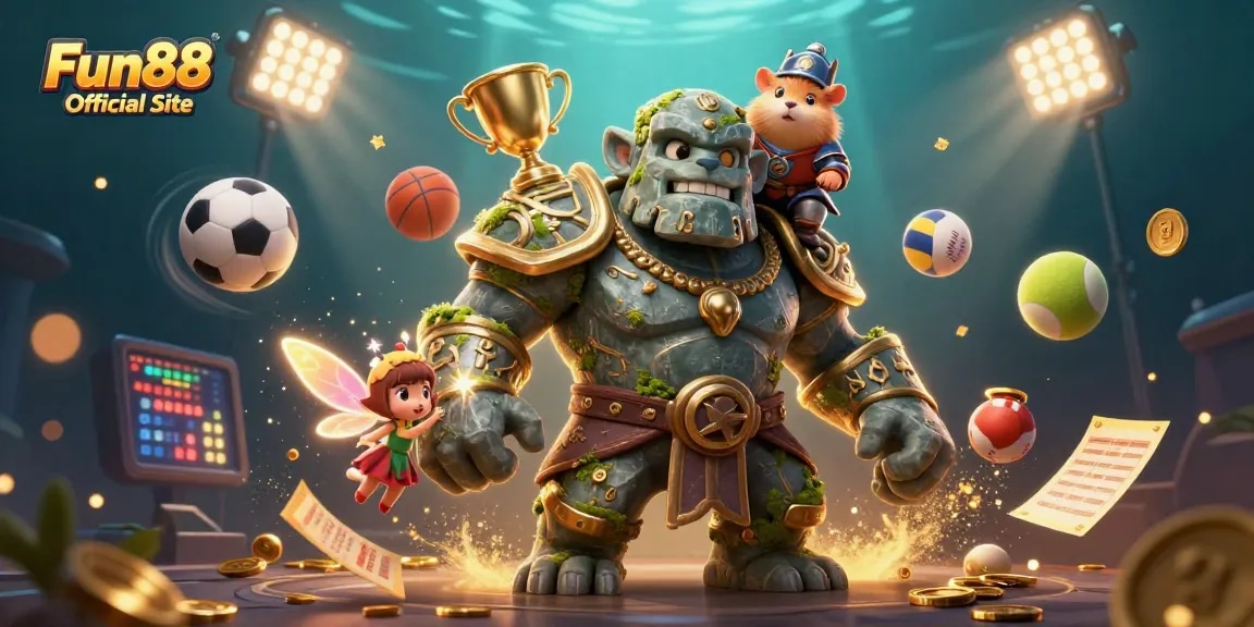 Experience thrilling moments at the Fun88 Official Site with this vibrant casino illustration showcasing dynamic sports elements.