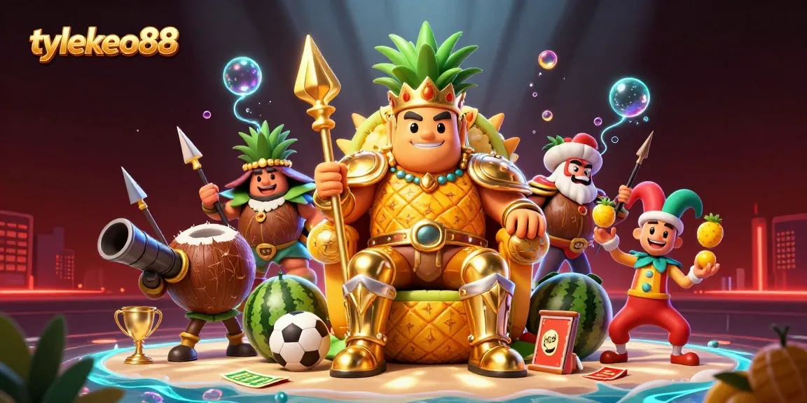 Engage in thrilling betting with tylekeo88 as the golden pineapple king presides over a vibrant sports casino scene.