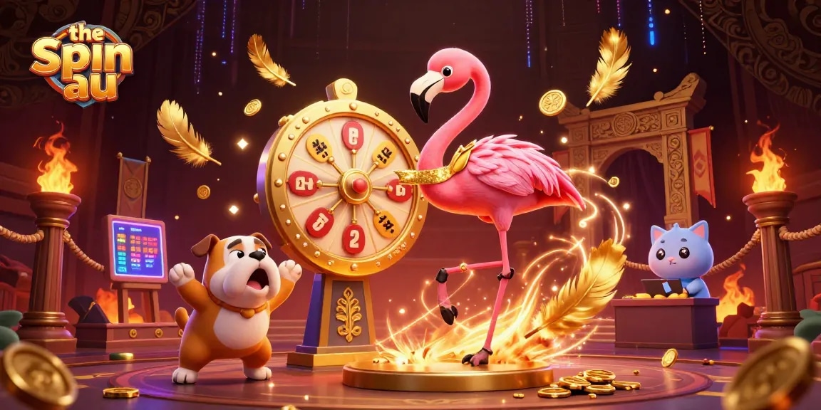 Experience thrilling gameplay at the spin au with a vibrant casino scene featuring exciting characters and activities.