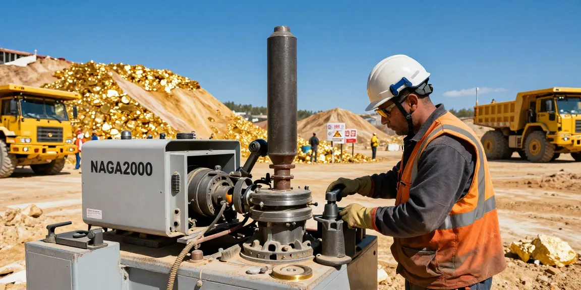 NAGA2000 mining equipment in action at a gold mining site with professionals at work.