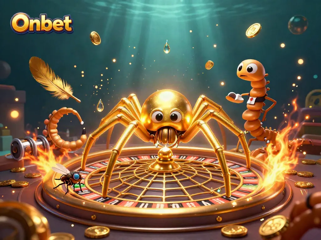 Experience thrilling bets with Onbet in a vibrant 3D casino scene featuring a roulette wheel.