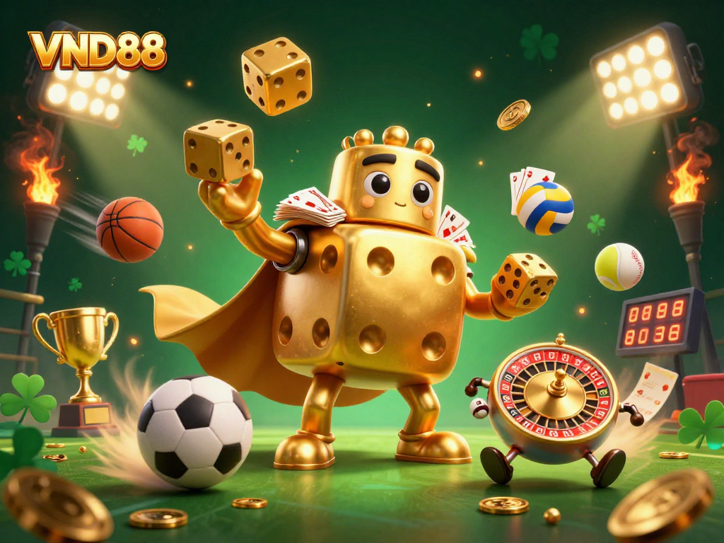 VND88 showcases an exhilarating casino-themed illustration with vibrant actions and elements.