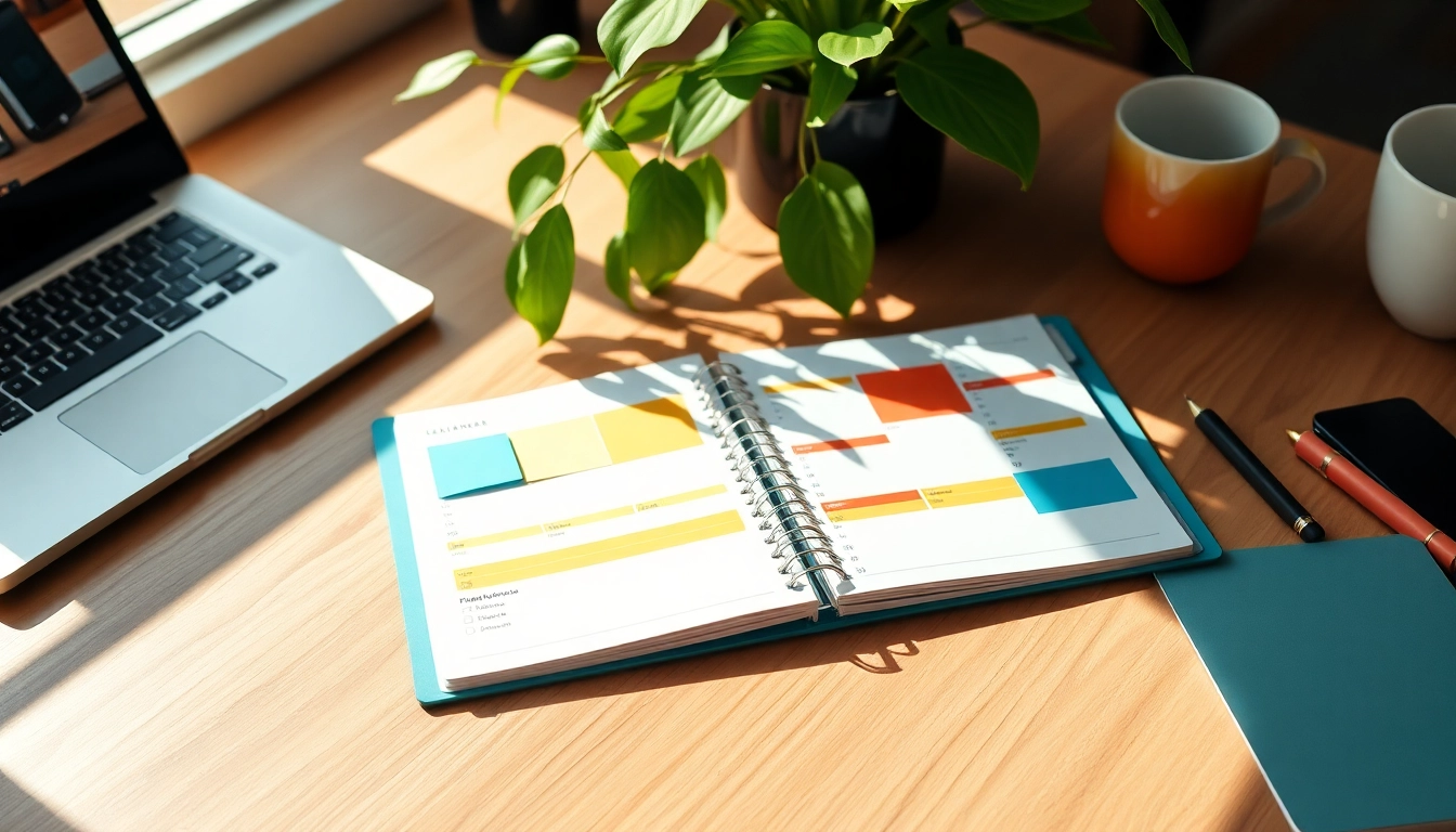 Get Your Free Planner Preview with a beautifully designed digital planner on a wooden desk.