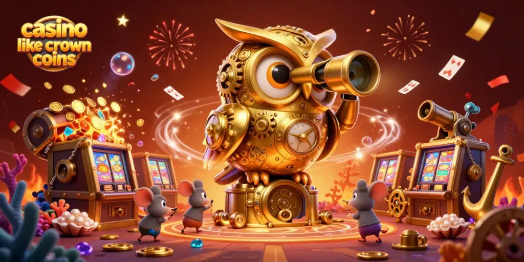 Experience the excitement of casino like crown coins with our vibrant 3D casino illustration featuring various exciting game elements.