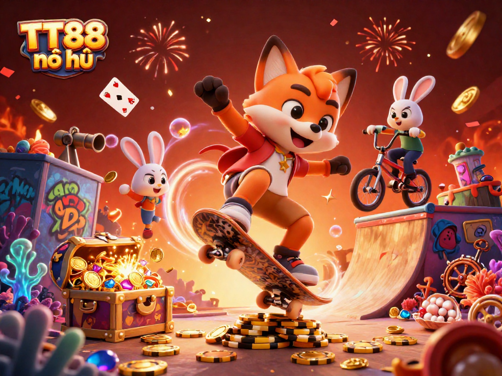 Experience TT88 nổ hũ with vibrant 3D casino-themed illustration featuring exciting game elements.