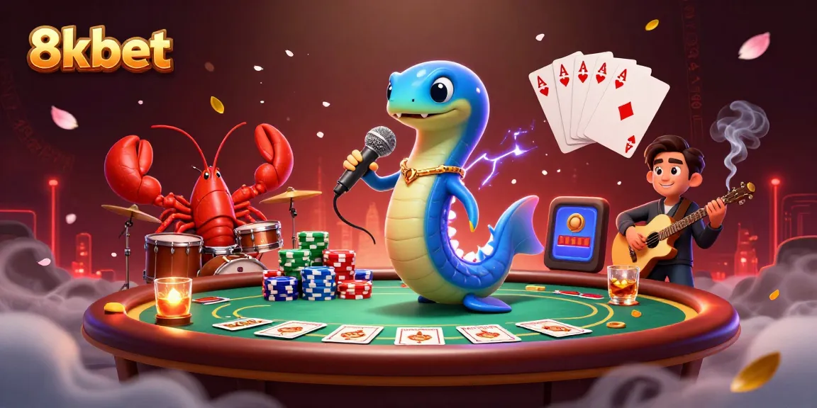 Engage in thrilling games at 8kbet with vibrant underwater casino scene featuring poker action.