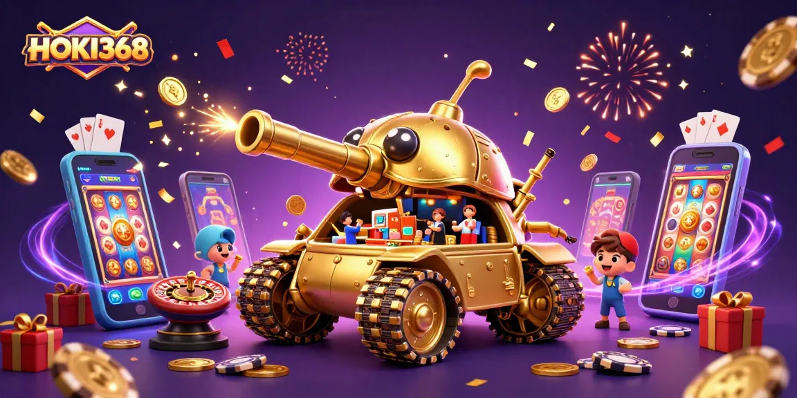 Spin to win at HOKI368 with a dynamic casino scene featuring a golden beetle tank.