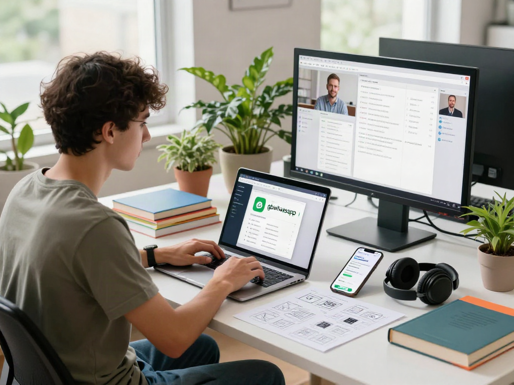 Developer creating gbwhatsapp app in a vibrant modern workspace