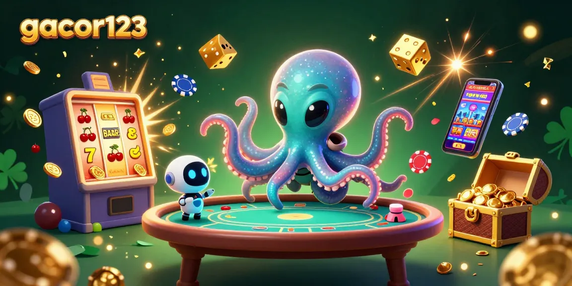 Experience thrilling gaming action with gacor123 as a cartoon octopus hosts a vibrant poker game in outer space.