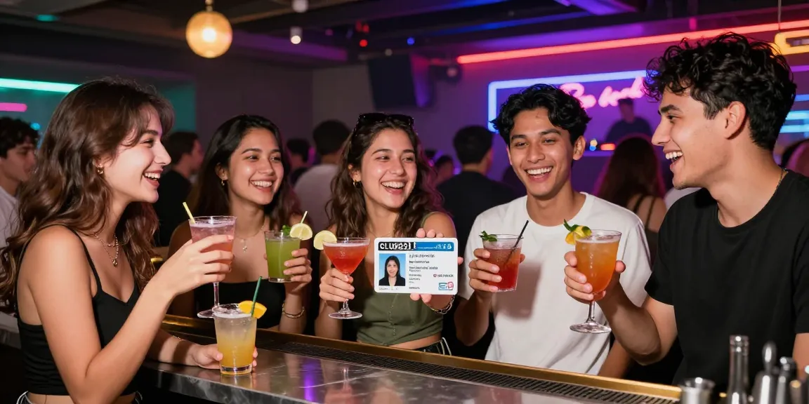 Friends enjoying nightlife with Club21IDs fake ID at a vibrant bar.