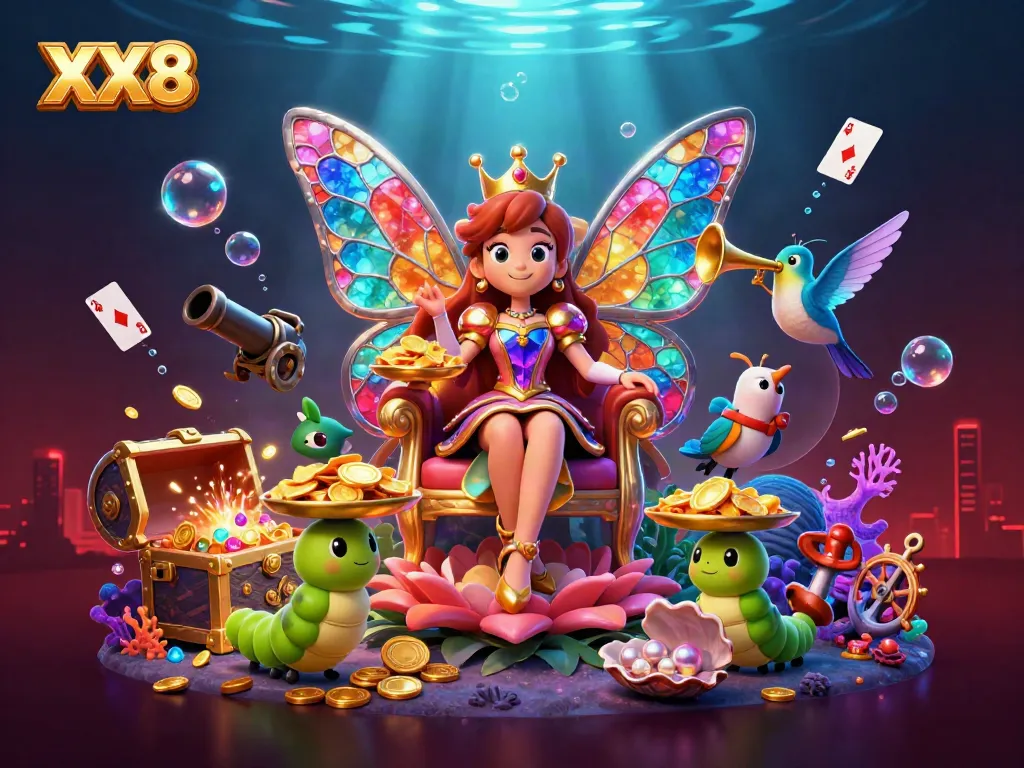 Experience the enchanting XX8 casino adventure with vibrant characters and treasure elements in a dazzling underwater setting.
