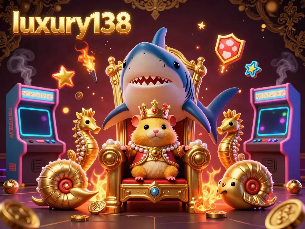 Engage in thrilling gaming at luxury138 with a golden hamster king and dynamic arcade elements.