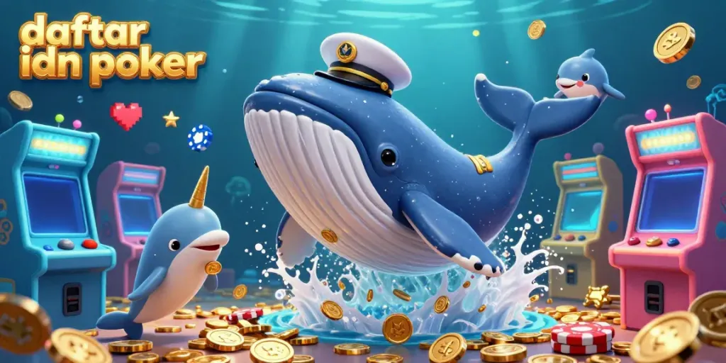 Experience daftar idn poker with a vibrant underwater scene featuring playful marine characters and dazzling gold coins.