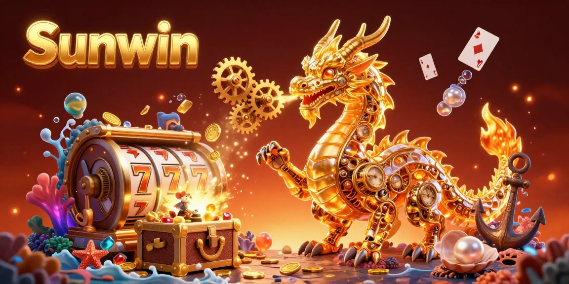 Experience thrilling jackpot action at Sunwin with a golden dragon and vibrant casino elements.