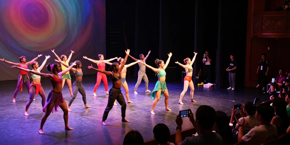 Dynamic dance performance by Kinetic Synergy Dance Company captivating audience in vibrant theater.