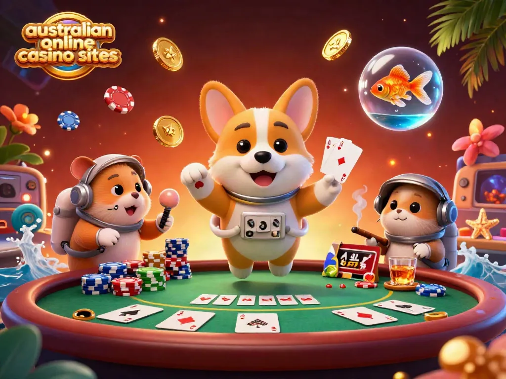 Experience thrilling gameplay at australian online casino sites with a whimsical 3D astronaut corgi and unique casino elements.