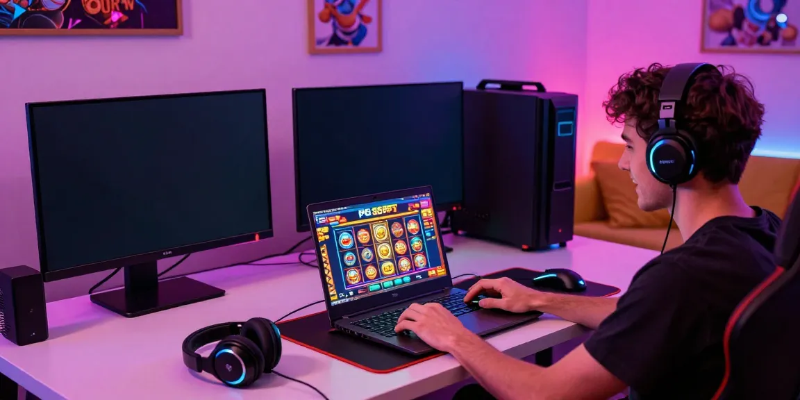 Player enjoying slot gacor games on a vibrant online gaming setup.