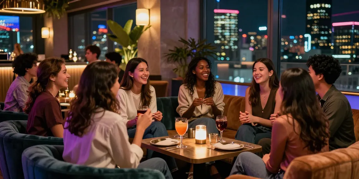 Enjoying a lively night out at a 유흥사이트 with friends in a stylish lounge.