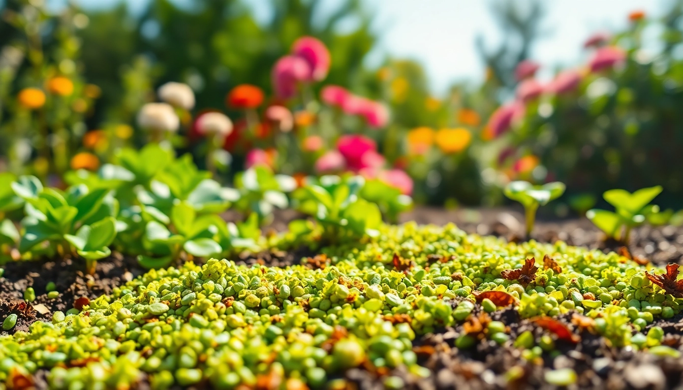 Kelp fertiliser enhancing plant growth in a vibrant garden.