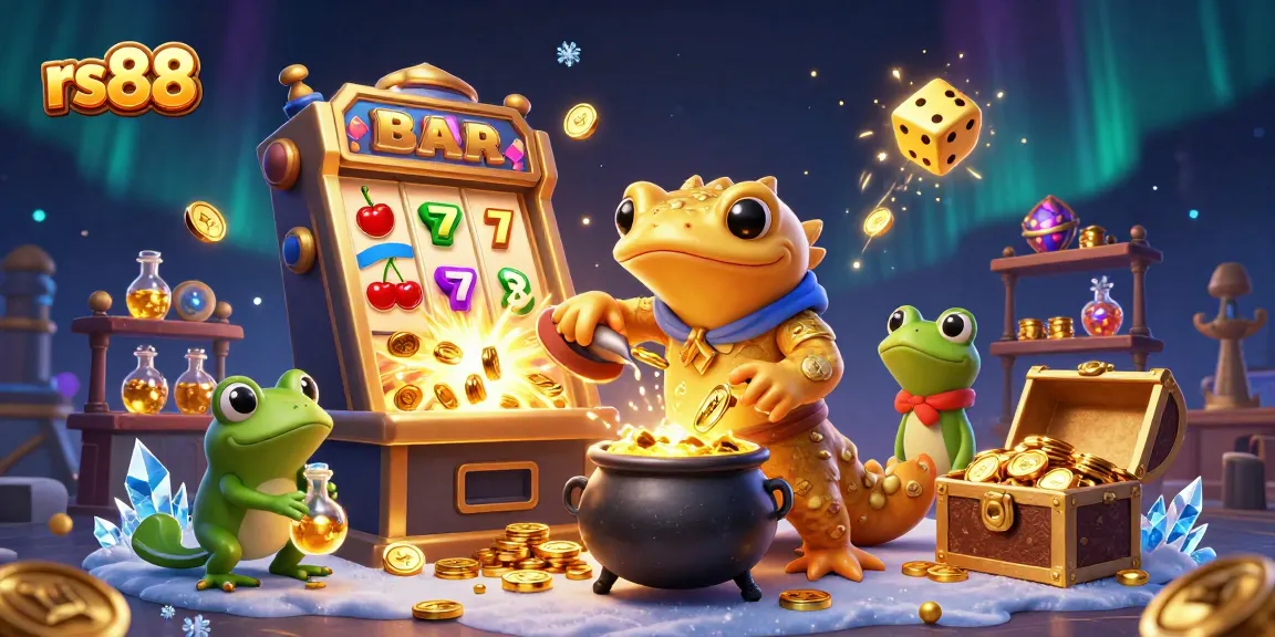 Experience the thrill of winning with rs88, featuring a dynamic scene of a gold-transmuting salamander and casino elements.